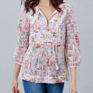 Joules Daria White Meadow Eyelet Blouse Top NWT